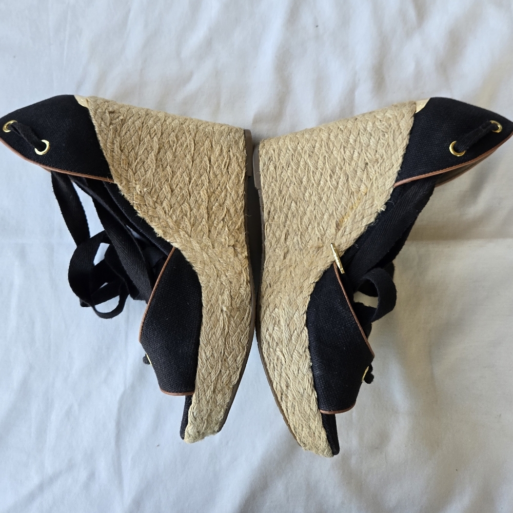 Michael Kors Lilah Black Canvas Lace-Up Platform Espadrille Wedges - Size 7.5 - Picture 5 of 12